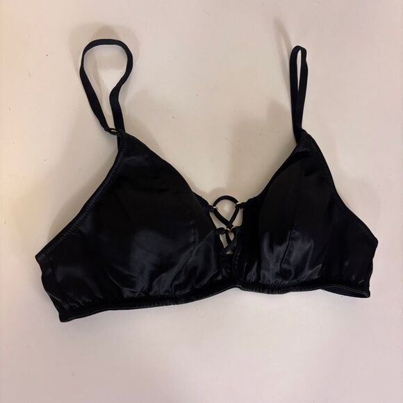 Victoria's Secret Black Satin Lace Up Bralette Bra Small - Picture 3 of 6